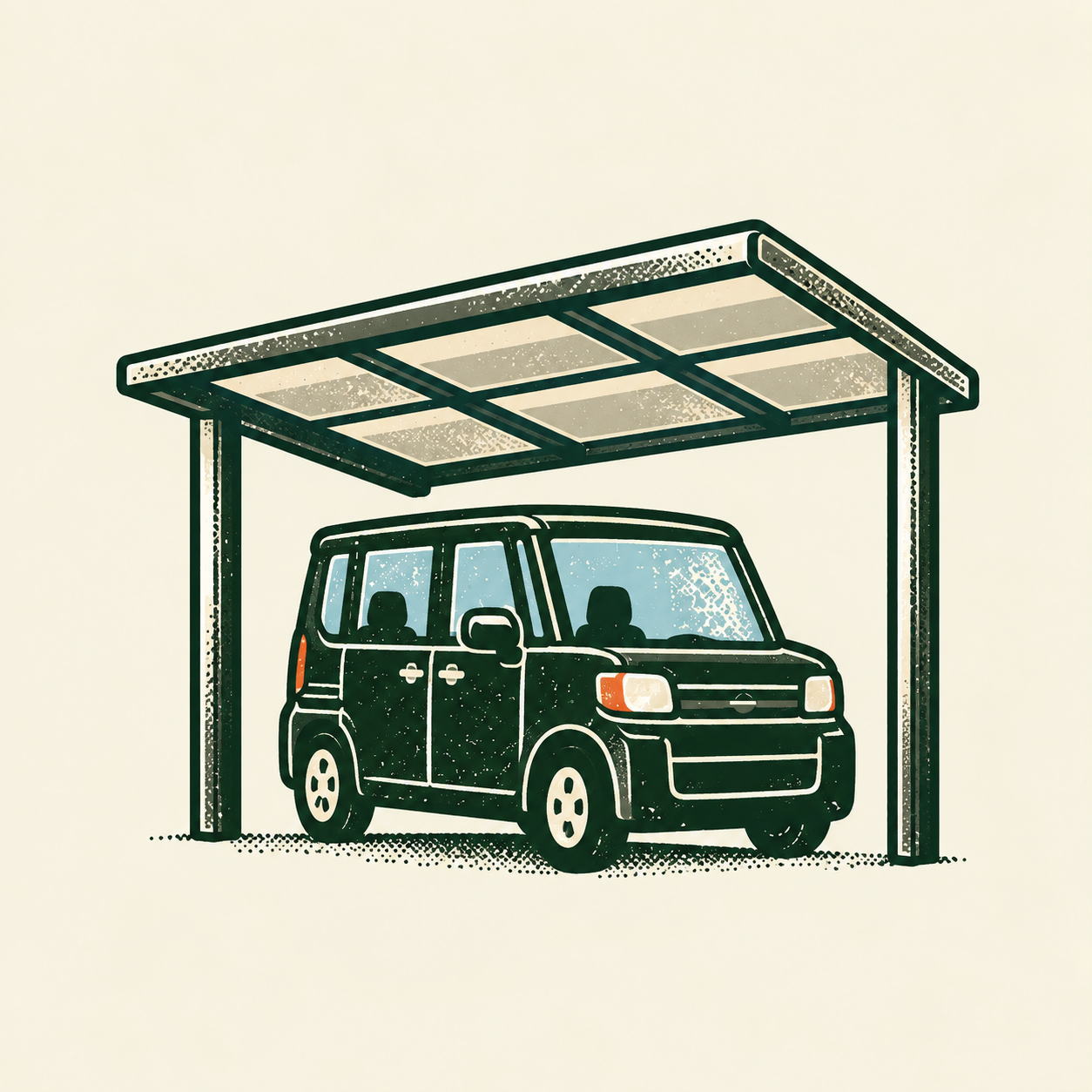 カーポートに停まる車のイラスト